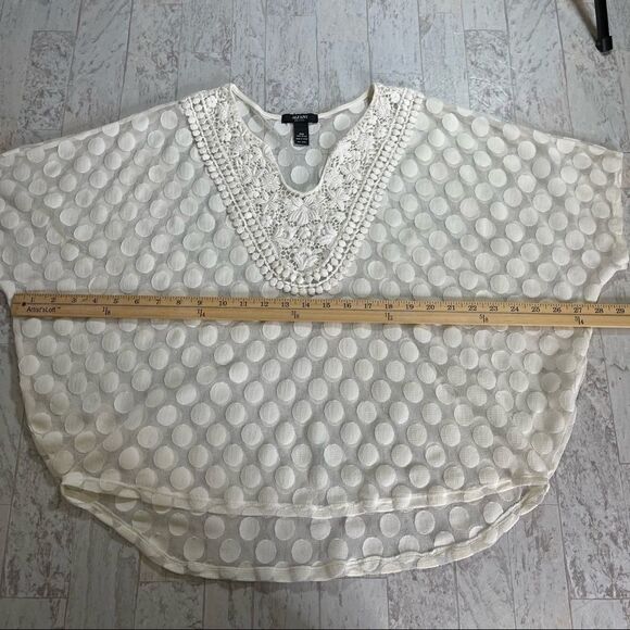 Alfani Off White Sheer Embroidered Neckline Pullover Blouse Top Size PM - Picture 9 of 12
